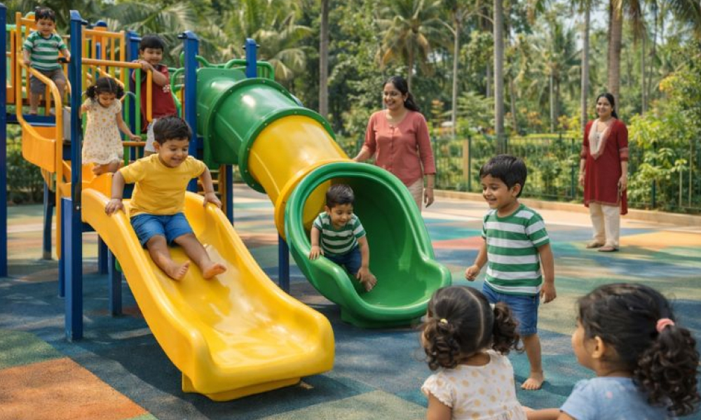 Children playing in outdoor garden